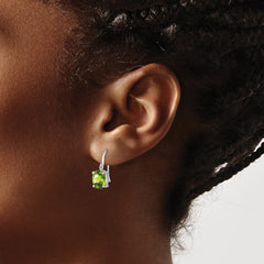 QDX846 Sterling Silver Rhodium Plated Peridot Wire Earrings