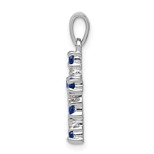 Sterling Silver Rhodium Dark Sapphire & Diamond Accent Cross Pendant QDX864