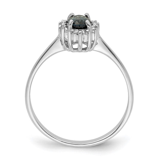 Sterling Silver Rhodium-plated Sapphire Diamond Ring