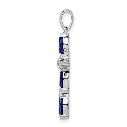 Sterling Silver Rhodium Sapphire Diamond Pendant QDX869