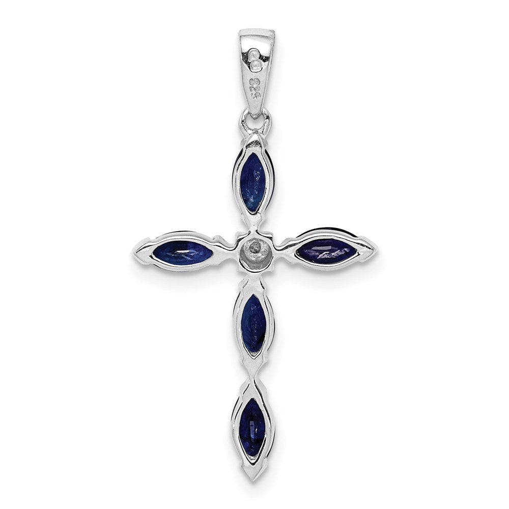Sterling Silver Rhodium Sapphire Diamond Pendant QDX869