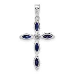 Sterling Silver Rhodium Sapphire Diamond Pendant QDX869