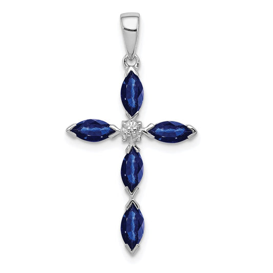 Sterling Silver Rhodium Sapphire Diamond Pendant QDX869
