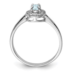 Sterling Silver Rhodium Aqua & Diamond Ring