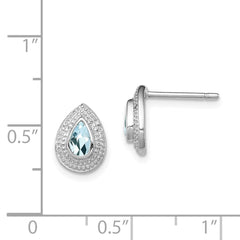 QDX889 Sterling Silver Rhodium Aqua & Diamond Post Earrings
