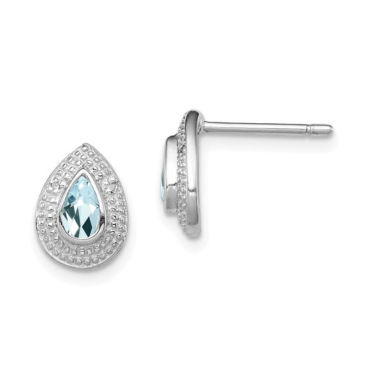 QDX889 Sterling Silver Rhodium Aqua & Diamond Post Earrings