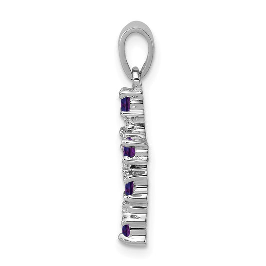 Sterling Silver RH Plated Amethyst and Diamond Accent Cross Pendant QDX898