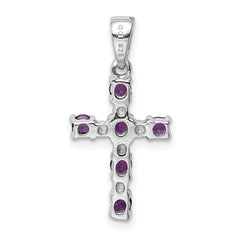 Sterling Silver RH Plated Amethyst and Diamond Accent Cross Pendant QDX898