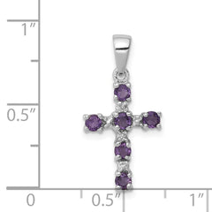 Sterling Silver RH Plated Amethyst and Diamond Accent Cross Pendant QDX898