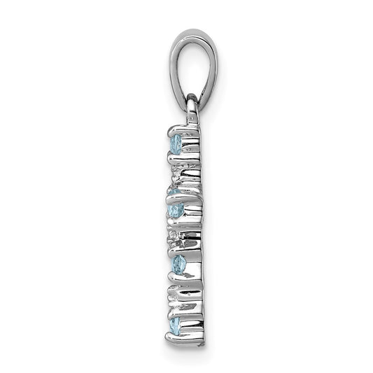 Sterling Silver Rhodium Lt Sw Blue Topaz Cross & Diamond Accent Pendant QDX899
