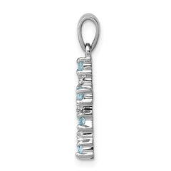 Sterling Silver Rhodium Lt Sw Blue Topaz Cross & Diamond Accent Pendant QDX899