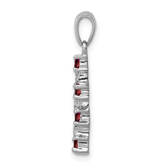 Sterling Silver Rhodium-plated Garnet & Diamond Accent Cross Pendant QDX900