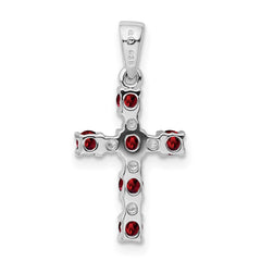 Sterling Silver Rhodium-plated Garnet & Diamond Accent Cross Pendant QDX900