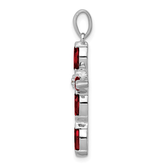 Sterling Silver Rhodium Garnet & Diamond Cross Pendant QDX904