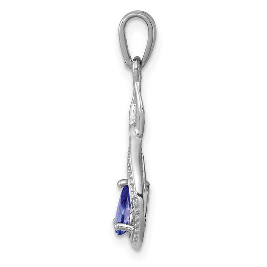 Sterling Silver Rhodium-plated Tanzanite & Diamond Pendant QDX966