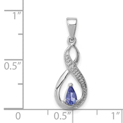 Sterling Silver Rhodium-plated Tanzanite & Diamond Pendant QDX966