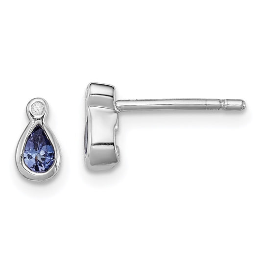QDX974 Sterling Silver Rhodium-plated Tanzanite & Diamond Earrings