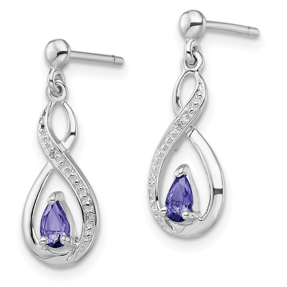 QDX983 Sterling Silver Rhodium-plated Tanzanite & Diamond Earrings