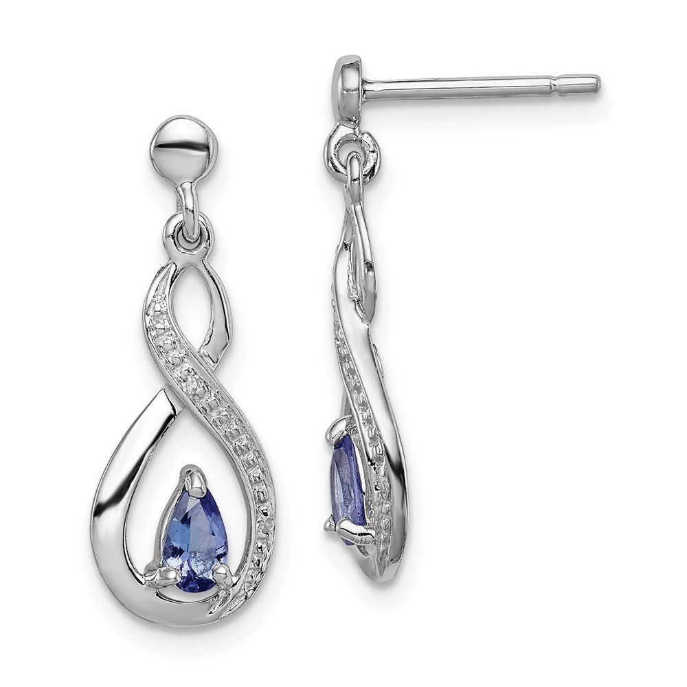 QDX983 Sterling Silver Rhodium-plated Tanzanite & Diamond Earrings