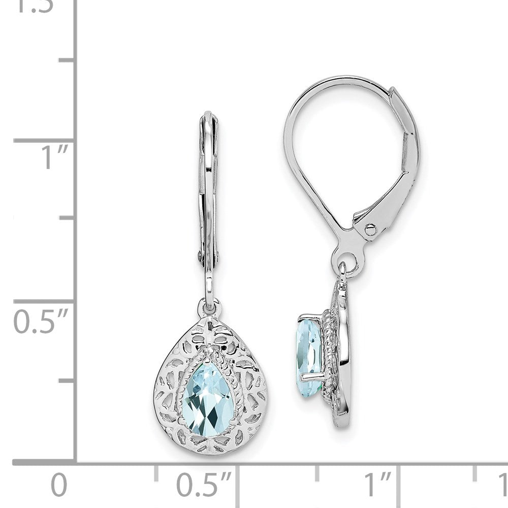 QE10017AQ Sterling Silver Rhodium-plated Aquamarine Lever Back Earrings