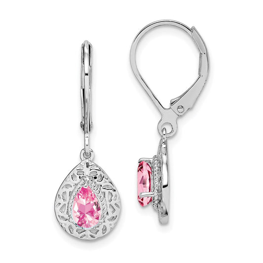 QE10017PT Sterling Silver Rhodium-plated Pink Tourmaline Lever Back Earrings