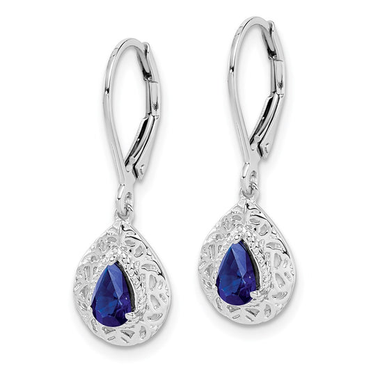 QE10017S Sterling Silver Rhodium-plated Sapphire Teardrop Lever Back Earrings