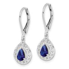 QE10017S Sterling Silver Rhodium-plated Sapphire Teardrop Lever Back Earrings