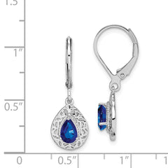 QE10017S Sterling Silver Rhodium-plated Sapphire Teardrop Lever Back Earrings
