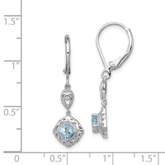 QE10019AQ Sterling Silver Rhodium-plated Aquamarine Lever Back Earrings