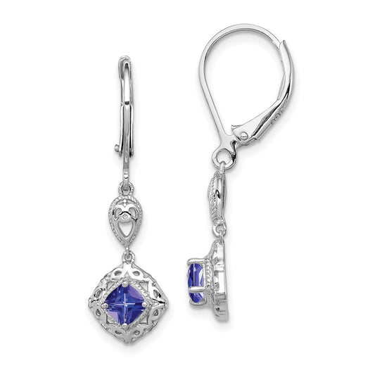 QE10020TZ Sterling Silver Rhodium-plated Tanzanite Lever Back Earrings