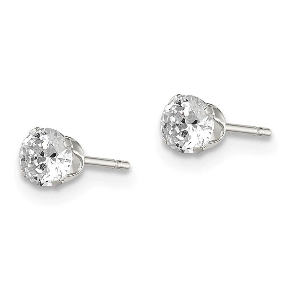 QE1003 Sterling Silver 4mm Round Snap Set CZ Stud Earrings