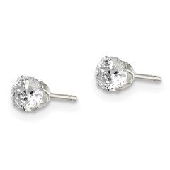QE1003 Sterling Silver 4mm Round Snap Set CZ Stud Earrings