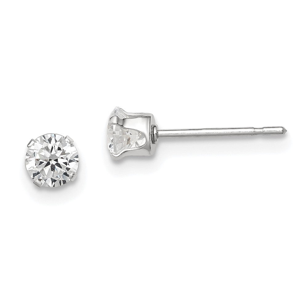 QE1003 Sterling Silver 4mm Round Snap Set CZ Stud Earrings