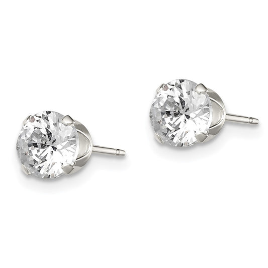 QE1004 Sterling Silver 5mm Round Snap Set CZ Stud Earrings