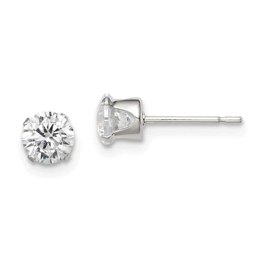 QE1004 Sterling Silver 5mm Round Snap Set CZ Stud Earrings