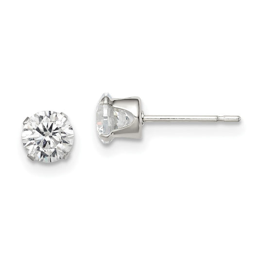 QE1004 Sterling Silver 5mm Round Snap Set CZ Stud Earrings