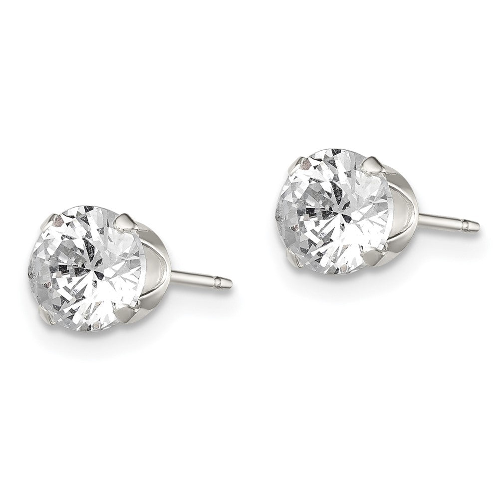 QE1005 Sterling Silver 6mm Round Snap Set CZ Stud Earrings