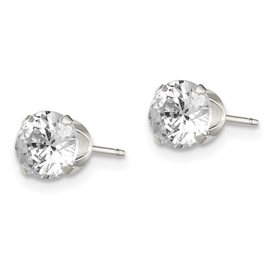 QE1005 Sterling Silver 6mm Round Snap Set CZ Stud Earrings