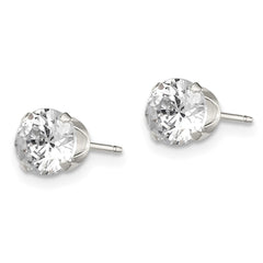 QE1005 Sterling Silver 6mm Round Snap Set CZ Stud Earrings