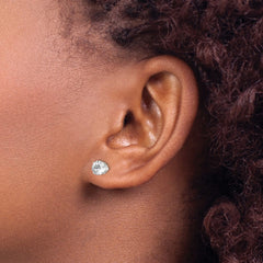 QE1005 Sterling Silver 6mm Round Snap Set CZ Stud Earrings
