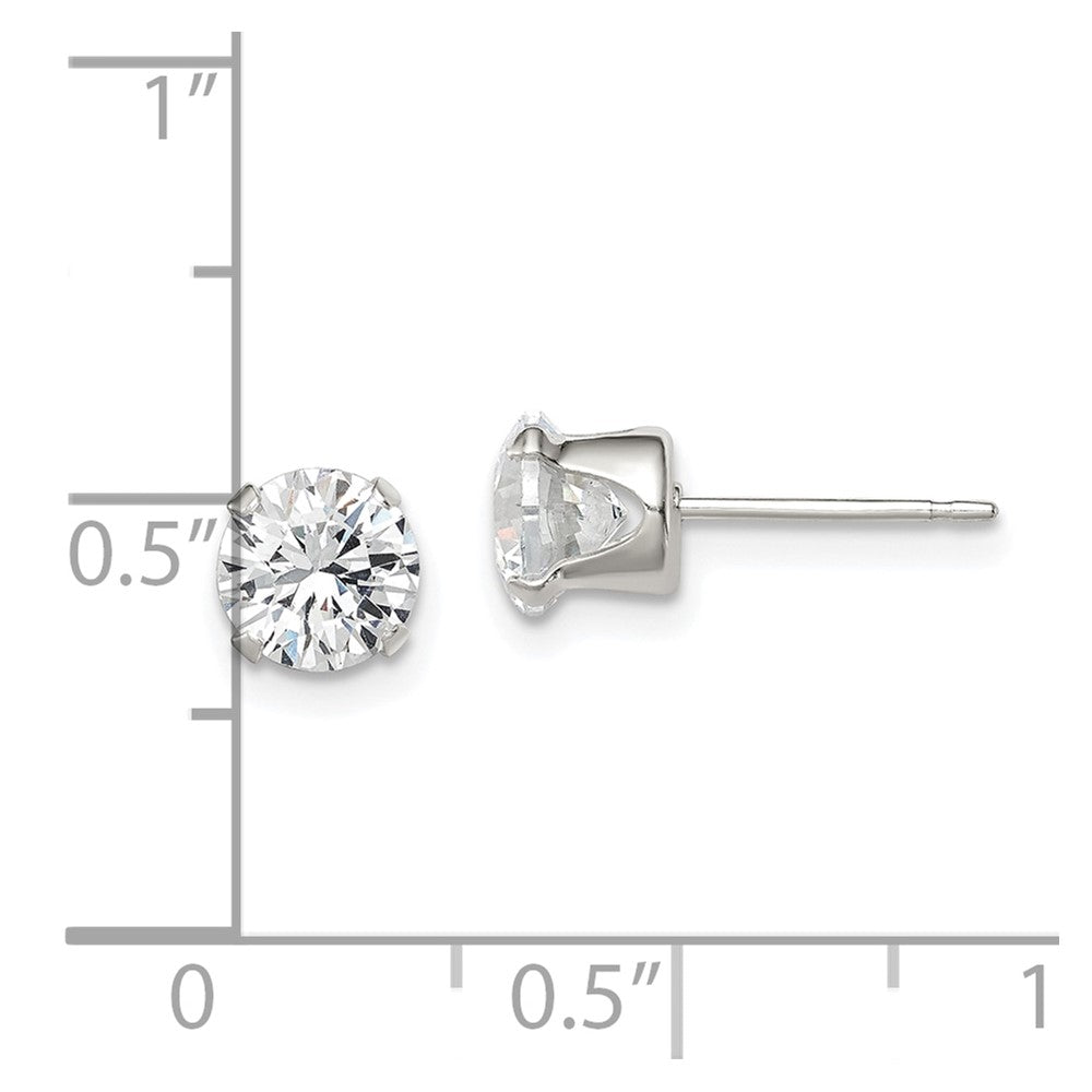 QE1005 Sterling Silver 6mm Round Snap Set CZ Stud Earrings