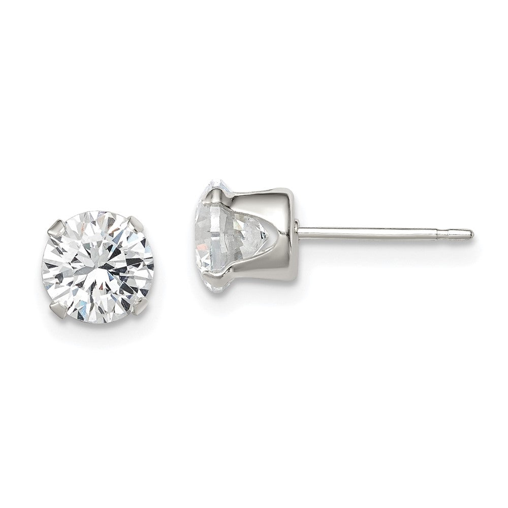 QE1005 Sterling Silver 6mm Round Snap Set CZ Stud Earrings