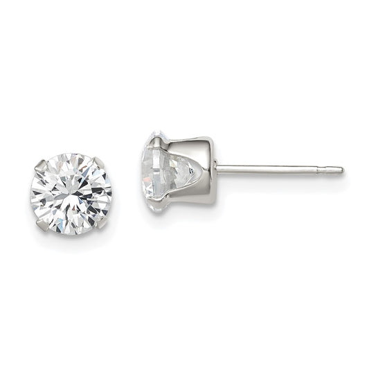 QE1005 Sterling Silver 6mm Round Snap Set CZ Stud Earrings