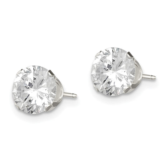 QE1006 Sterling Silver 7mm Round Snap Set CZ Stud Earrings