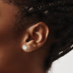 QE1006 Sterling Silver 7mm Round Snap Set CZ Stud Earrings