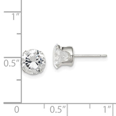 QE1006 Sterling Silver 7mm Round Snap Set CZ Stud Earrings