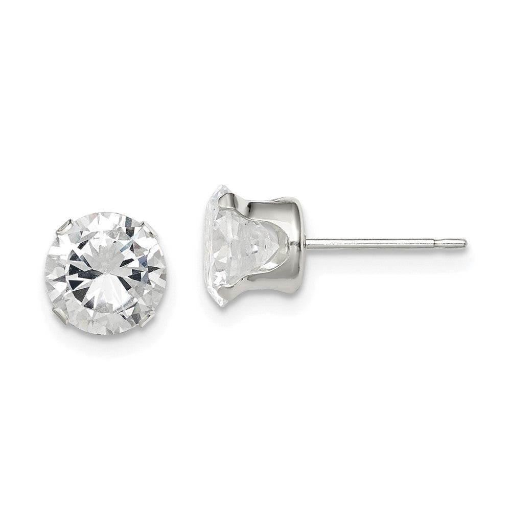 QE1006 Sterling Silver 7mm Round Snap Set CZ Stud Earrings