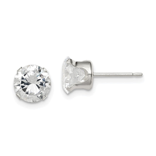 QE1006 Sterling Silver 7mm Round Snap Set CZ Stud Earrings