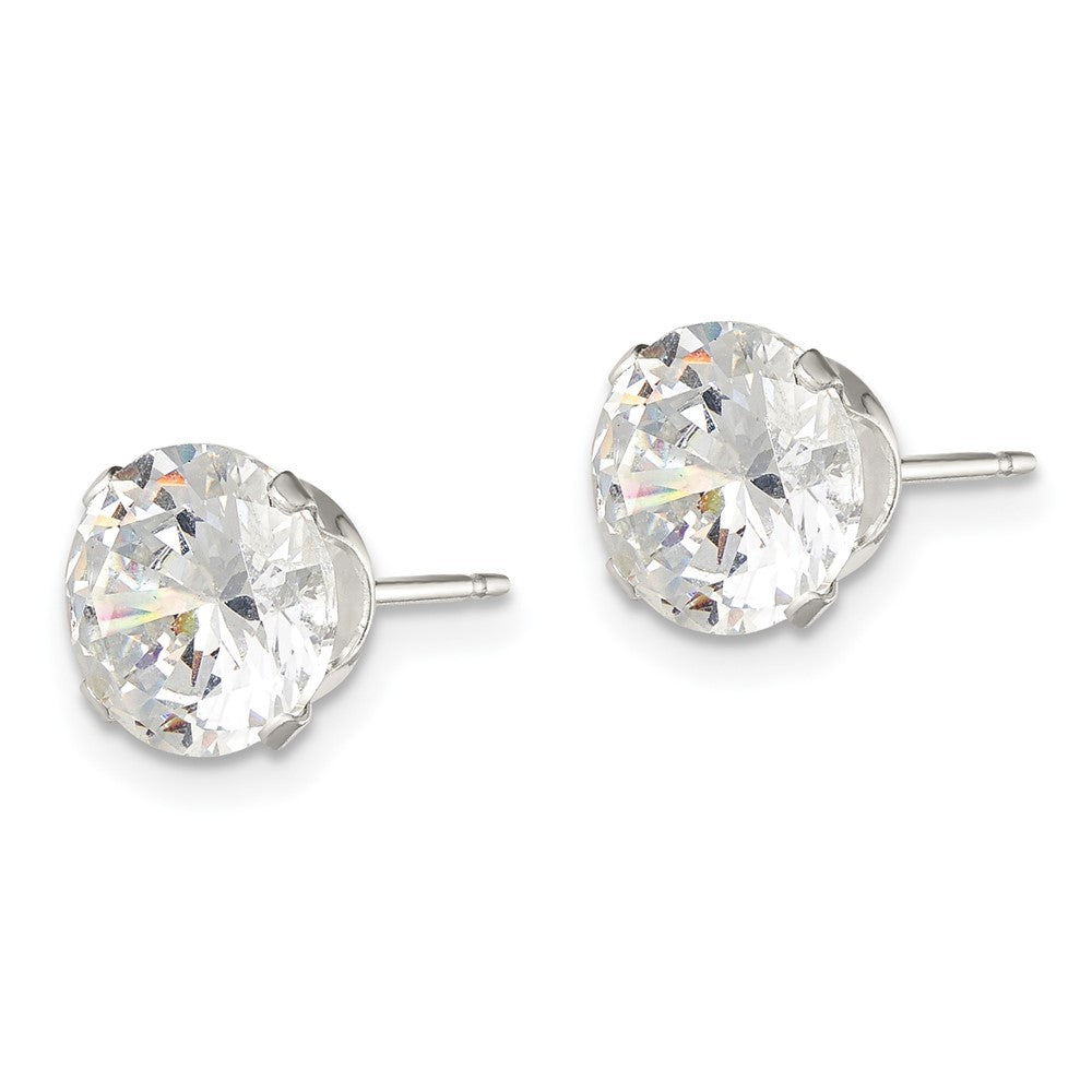 QE1007 Sterling Silver 8mm Round Snap Set CZ Stud Earrings