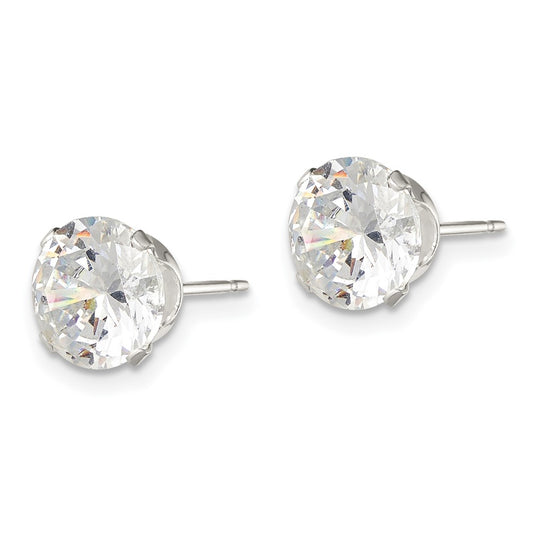 QE1007 Sterling Silver 8mm Round Snap Set CZ Stud Earrings